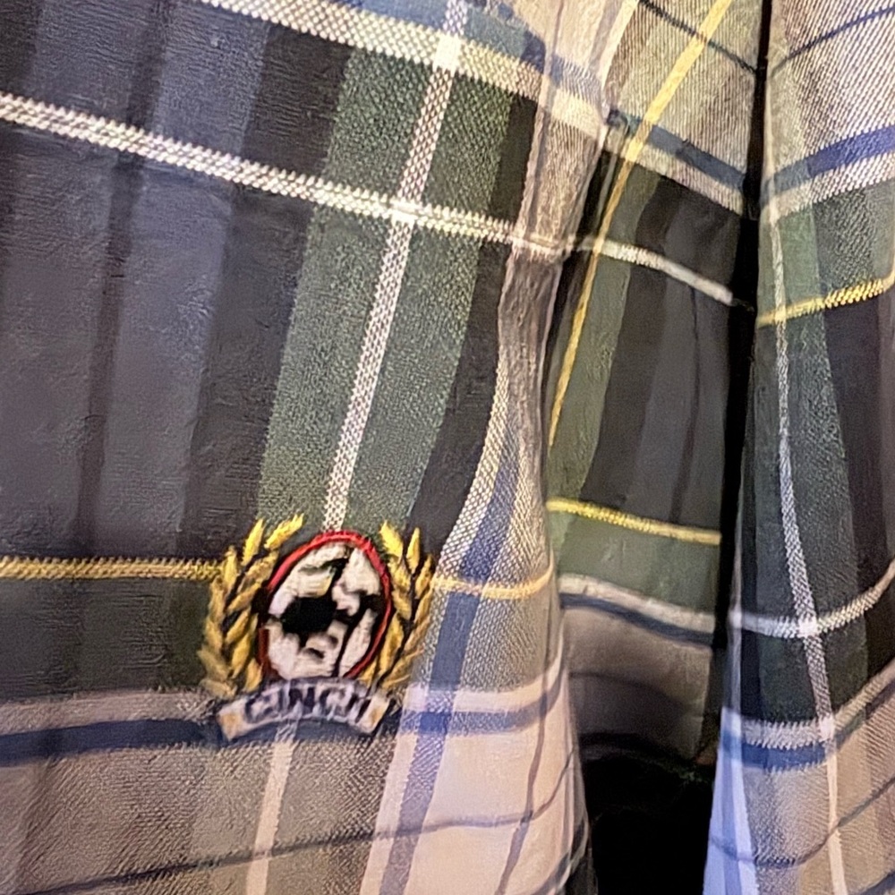 Cinch Gray and Yellow Plaid Shorts with Logo Patch